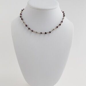 Silpada Sterling Silver Fancy Bead & Faceted Red Garnet Station Necklace N1053